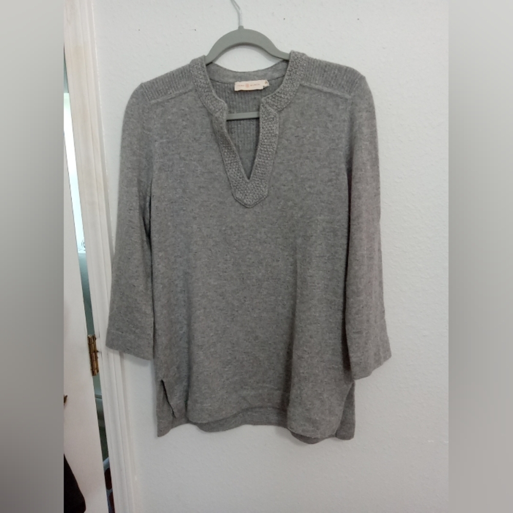 Tory Burch 3/4 sleeve 100% Cashmere Sweater Pullover Size M Gray
